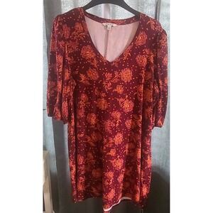The Pioneer Woman Dress 2X Floral Knee Length 3/4 Sleeve V Neck Fall Casual Work